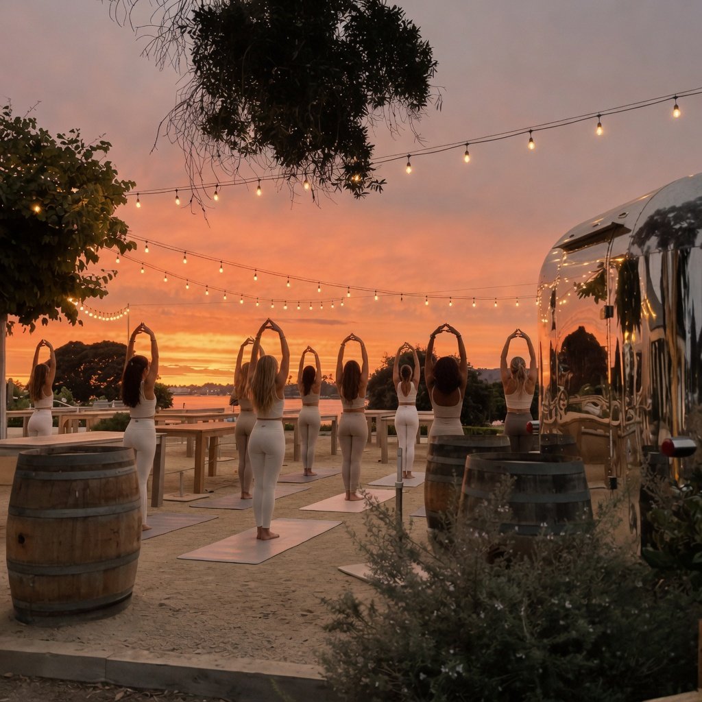 Sunset yoga class on the patio at Mission Bay Beach Club
